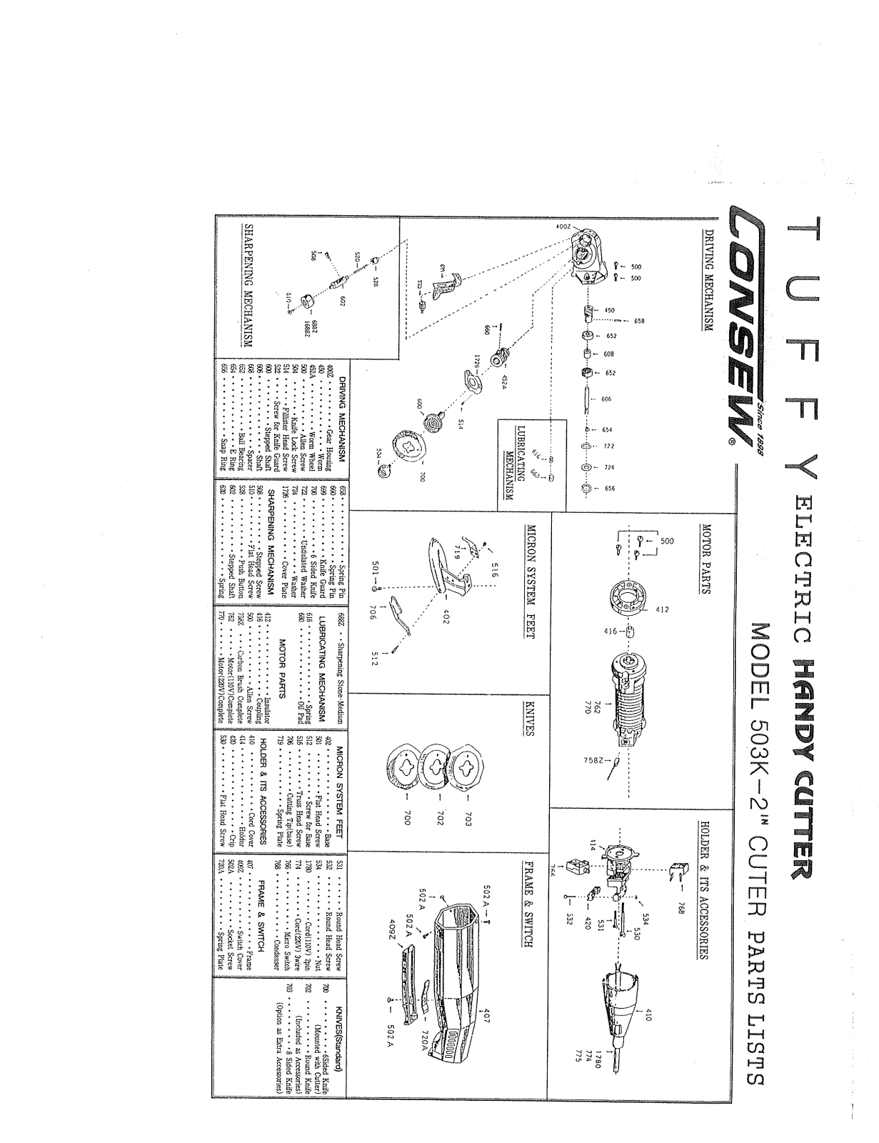 CONSEW 503K-2 Parts List