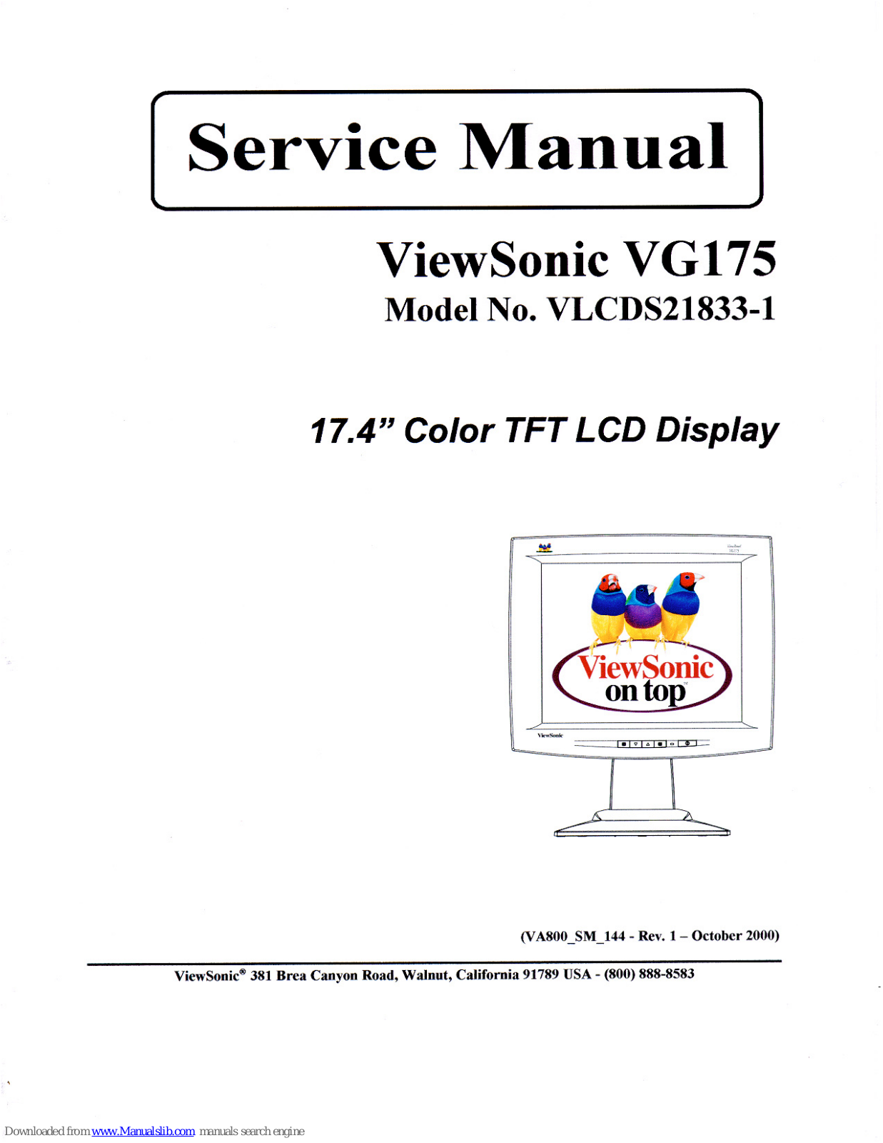 ViewSonic VLCDS21833-1, VG175 Service Manual