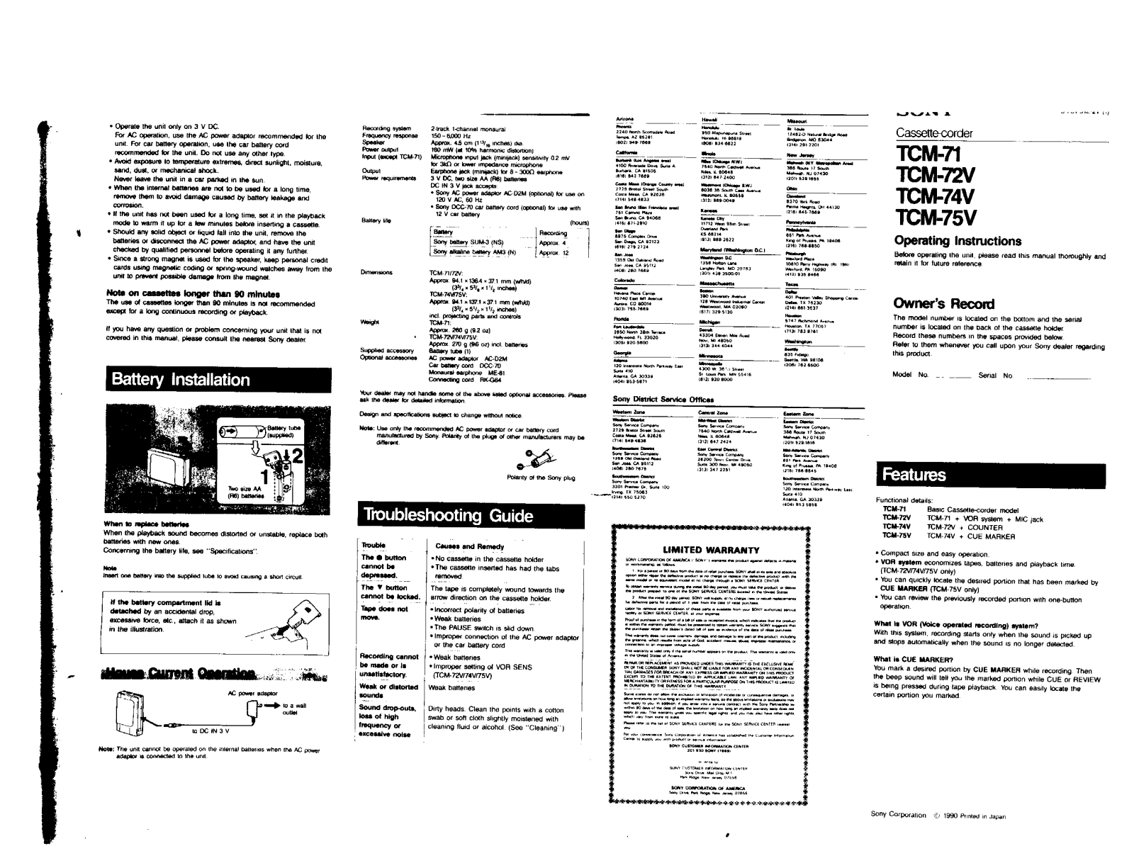 Sony TC-M71 User Manual