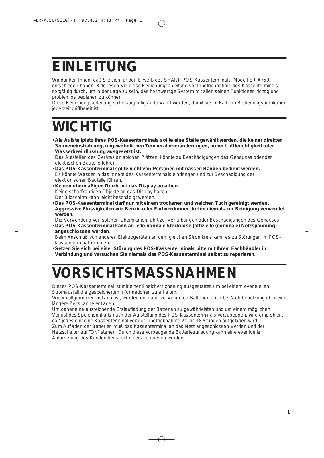 Sharp ER-A750 Operation Manual