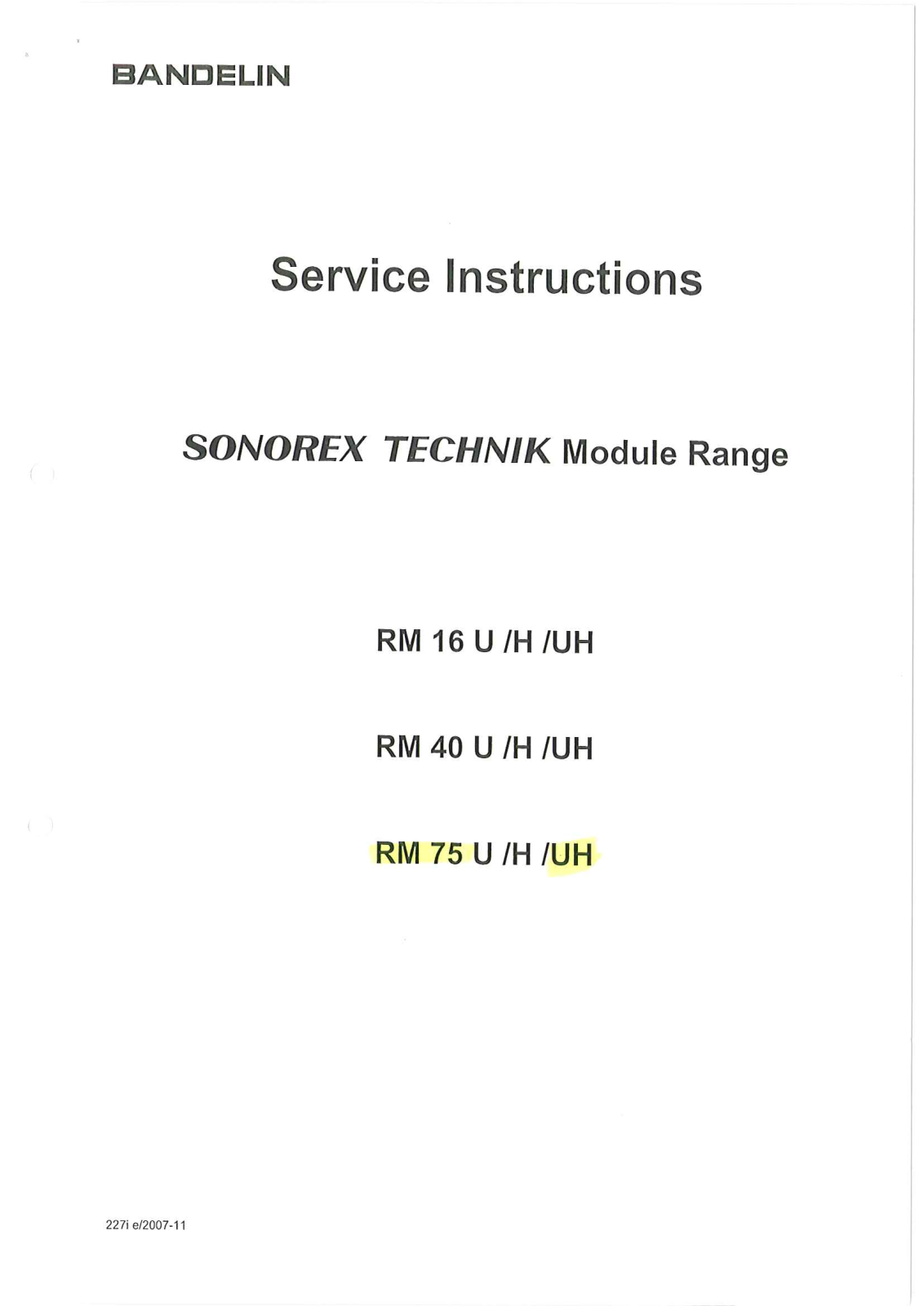 Bandelin Technik RM Service manual