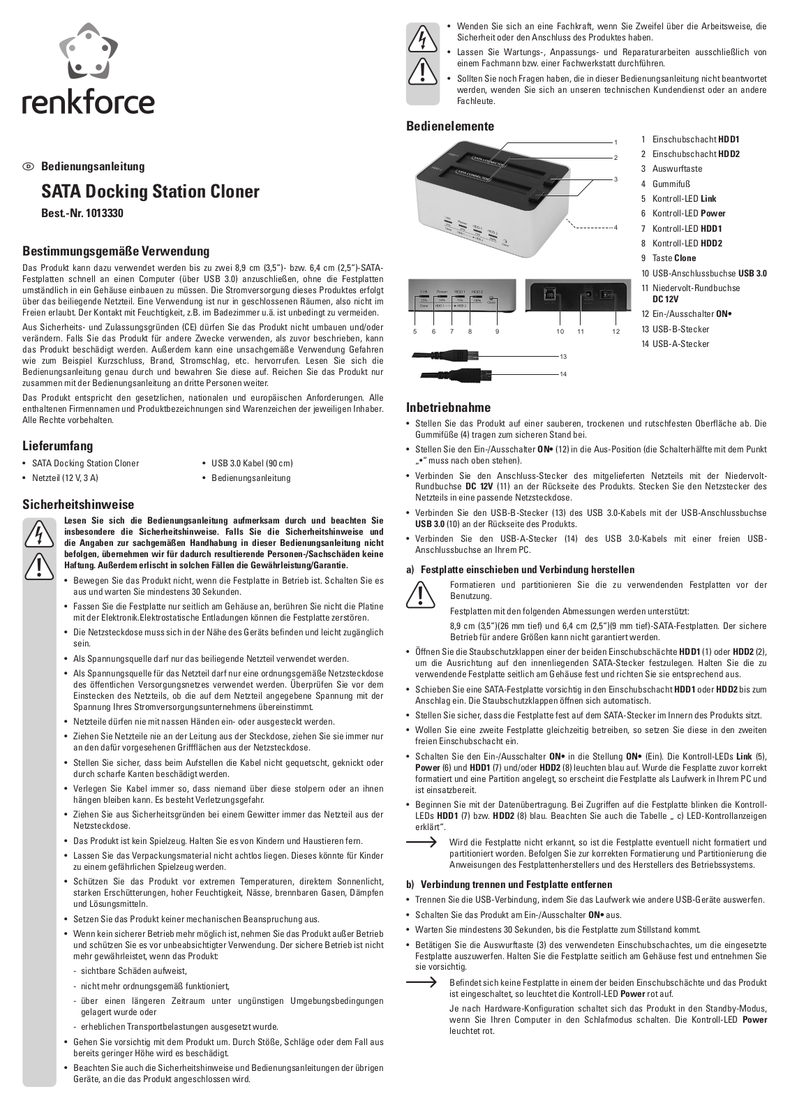 Renkforce 1013330 Operating Instructions Manual