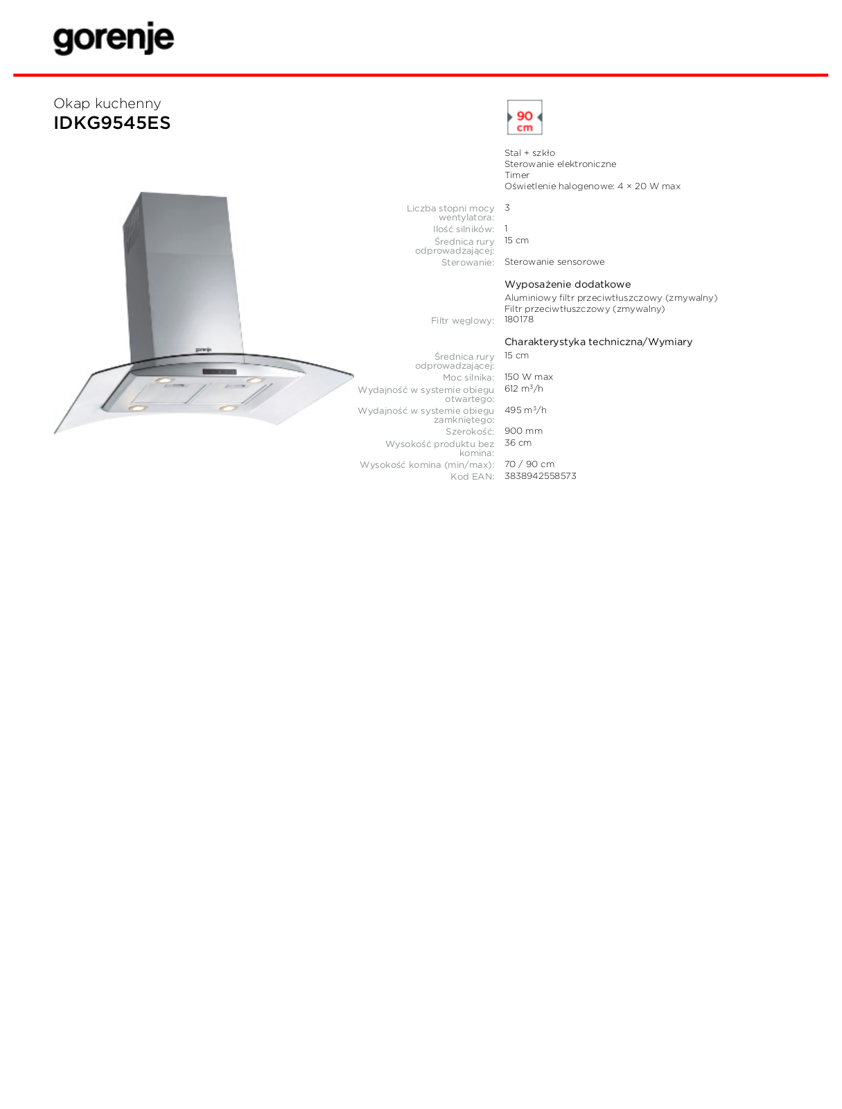 Gorenje IDKG9545ES DATASHEET