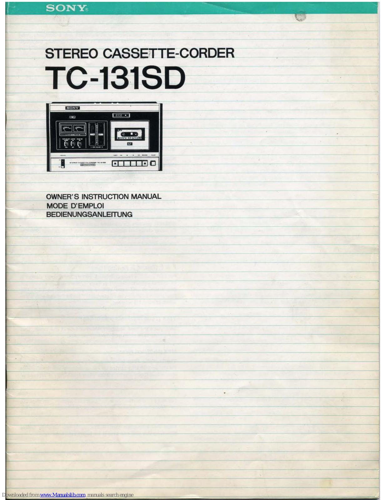 Sony TC-131SD Owner's Instruction Manual