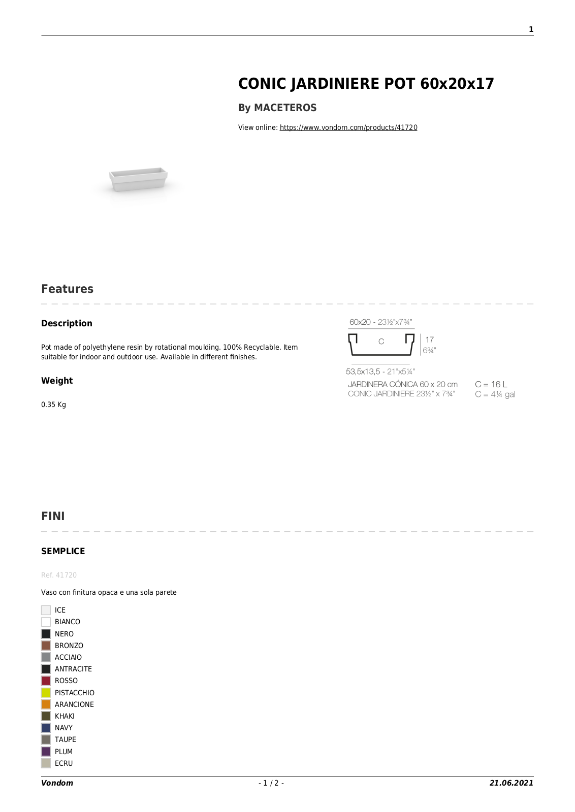 Vondom UCZW2430 Specifications - ManualMachine.com
