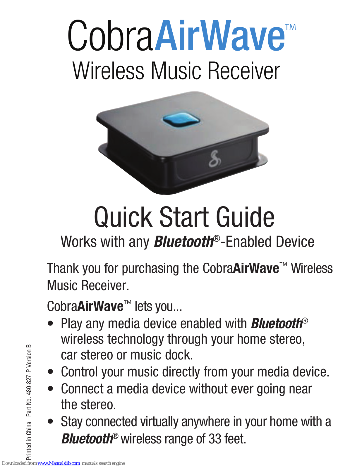 Cobra AirWave Quick Start Manual