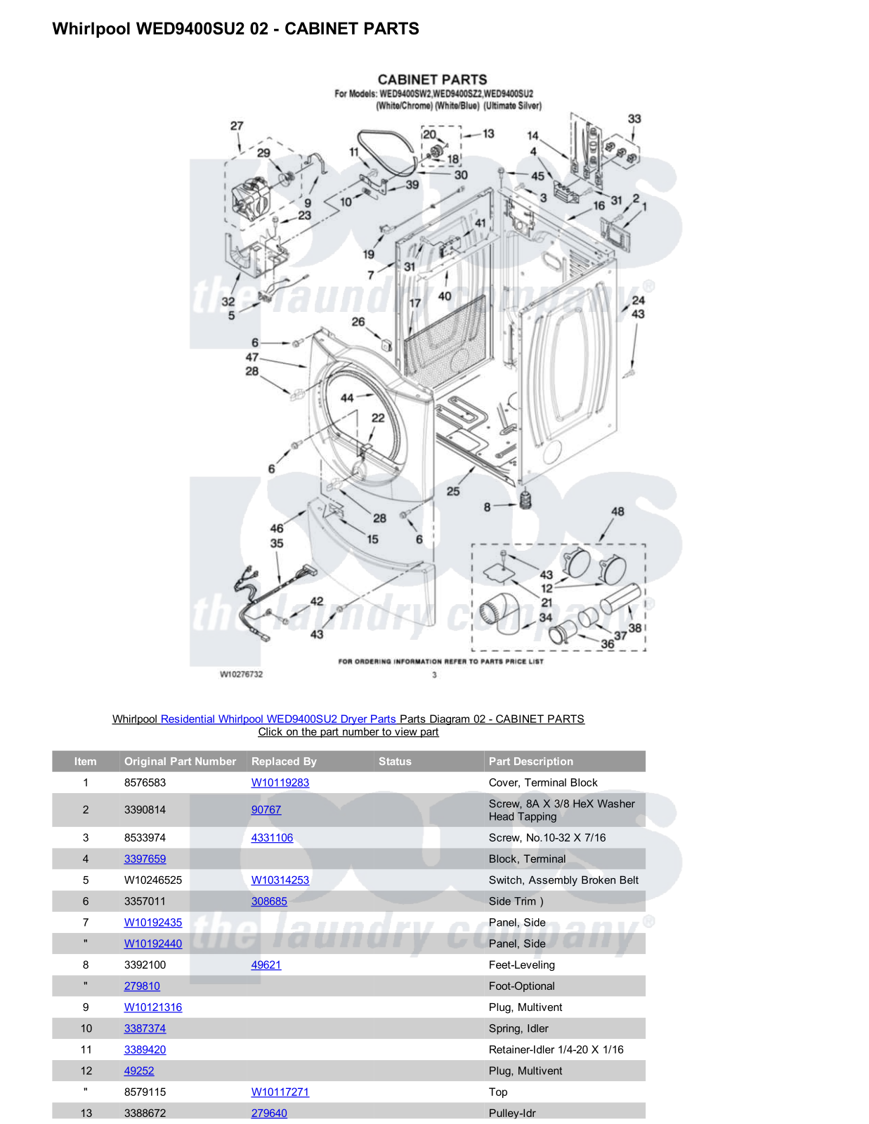 Whirlpool WED9400SU2 Parts Diagram