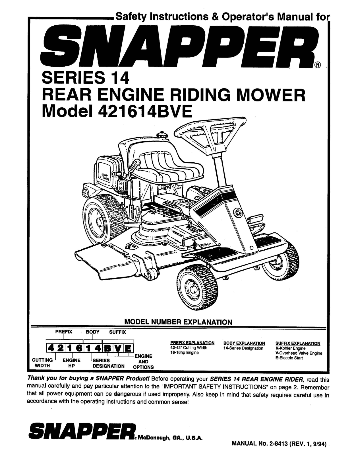 Snapper 421614BVE User Manual