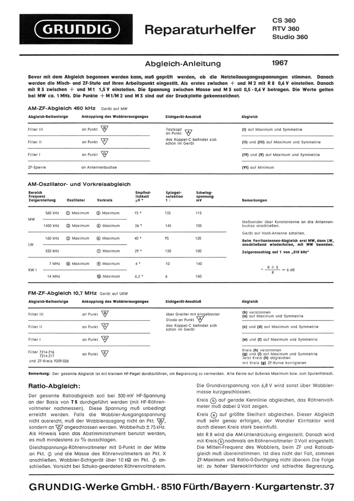 Grundig RTV-360, CS-360, 360 Service Manual