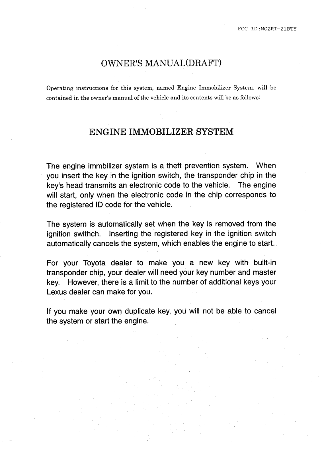 Tokai Rika Co RI 21BTY User Manual