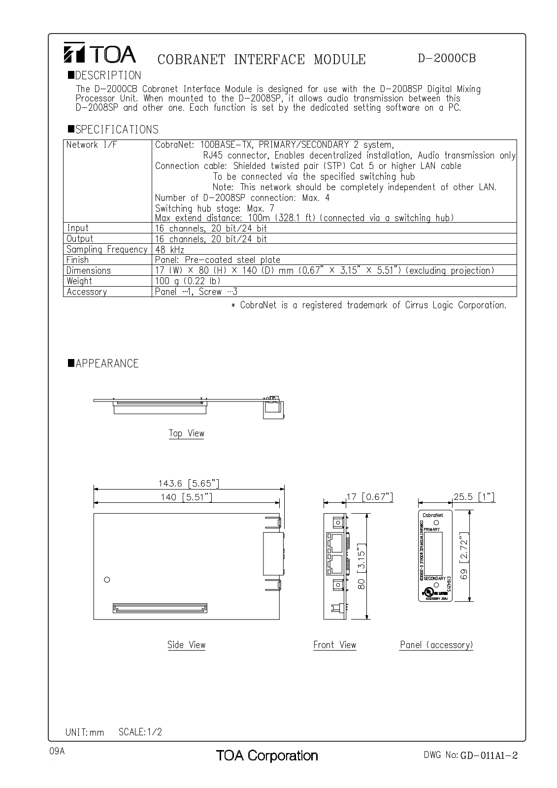 TOA D-2000CB User Manual