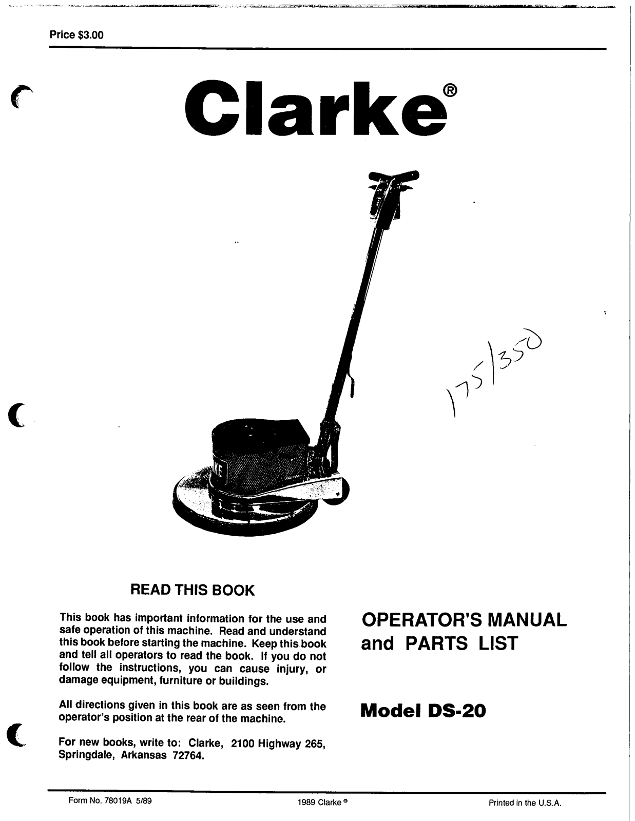 Clarke DS-20 Operator's Manual - ManualMachine.com