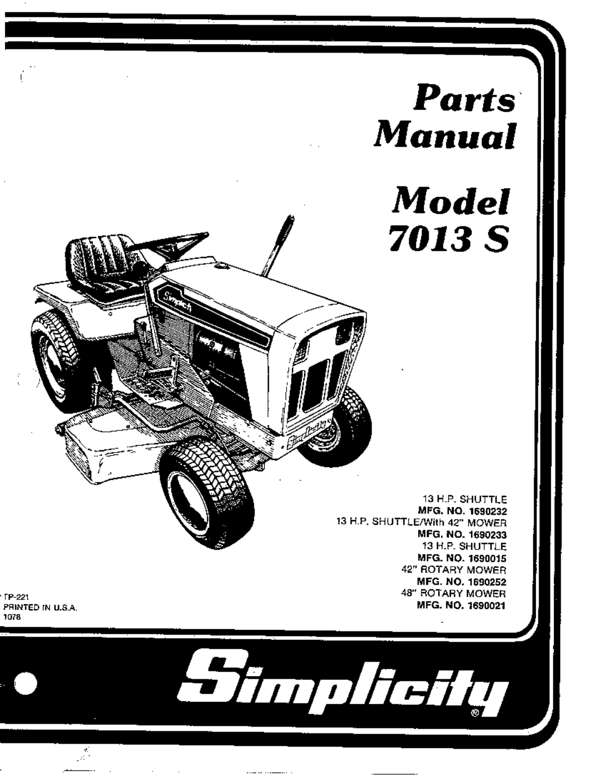 Snapper 7013 S User Manual