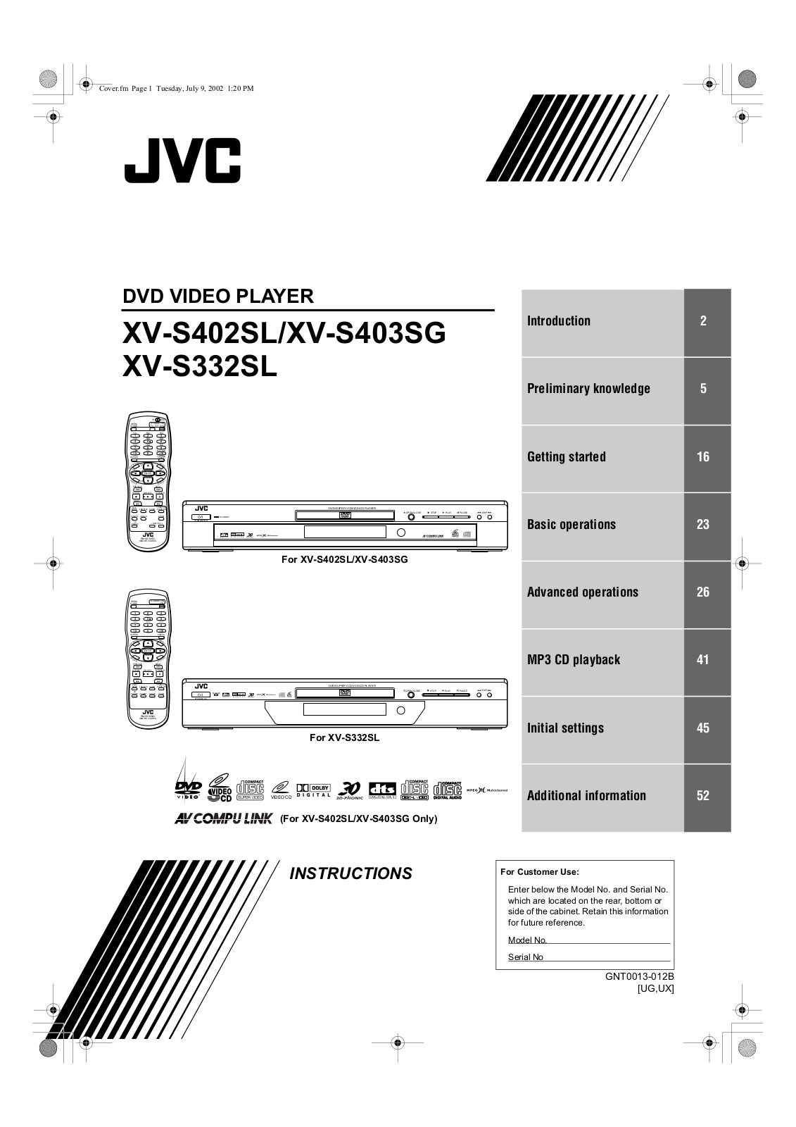 JVC XV-S402SL, XV-S403SG User Manual