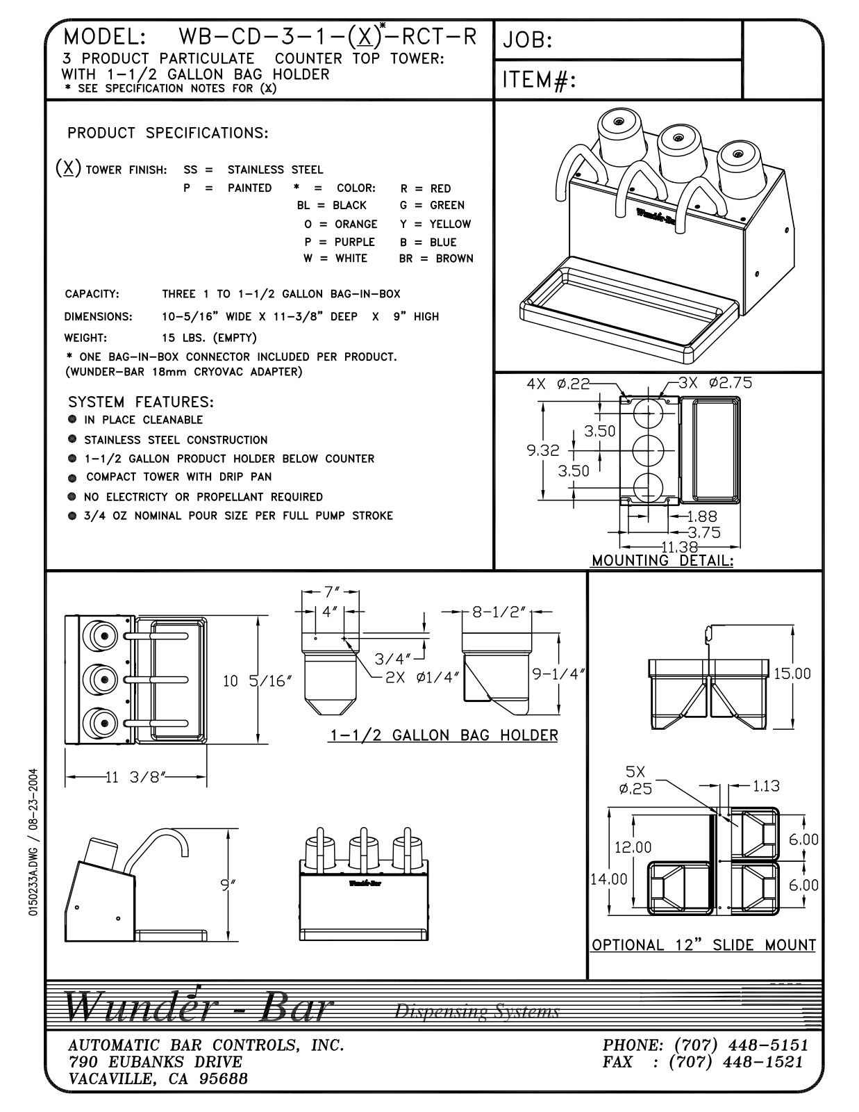 Wunder Bar WB-CD-3-1-X-RCT-R User Manual