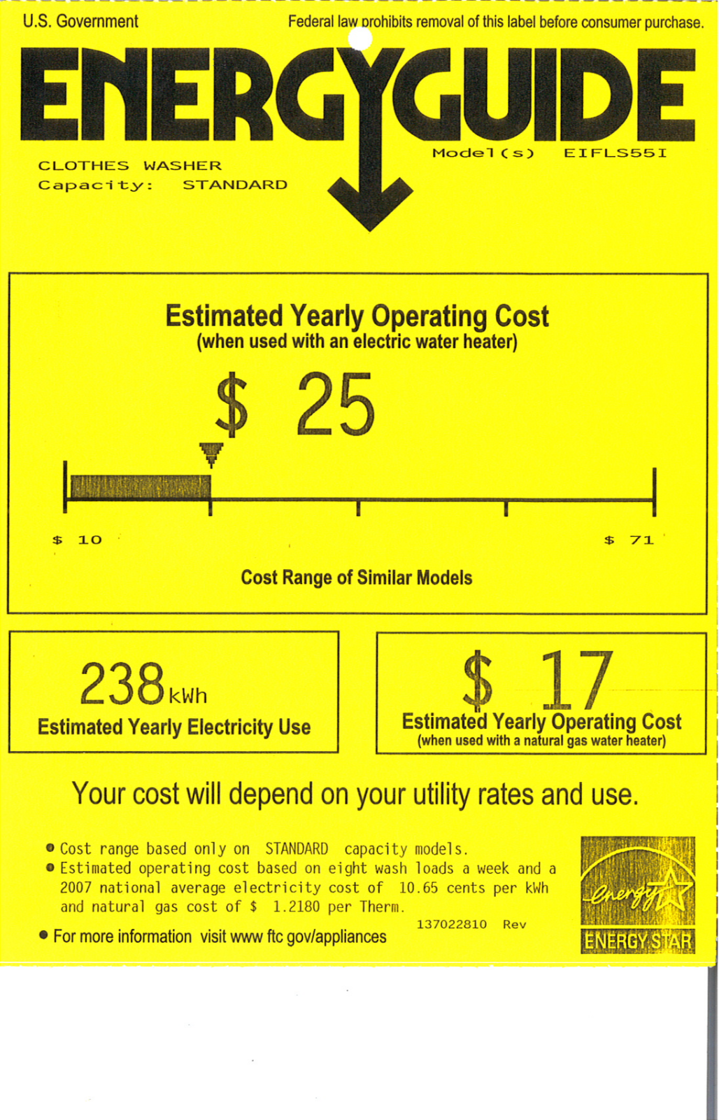 Electrolux EIFLS55IIW Energy Guide