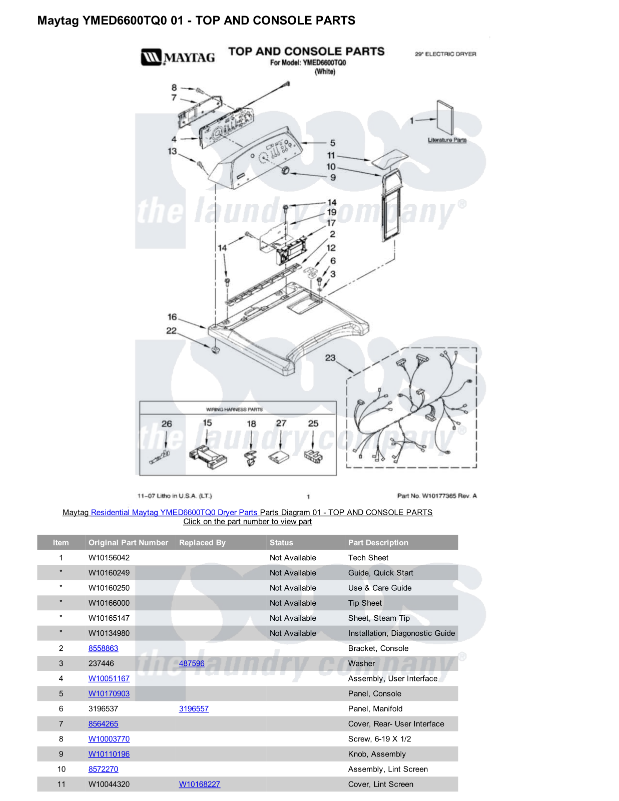 Maytag YMED6600TQ0 Parts Diagram