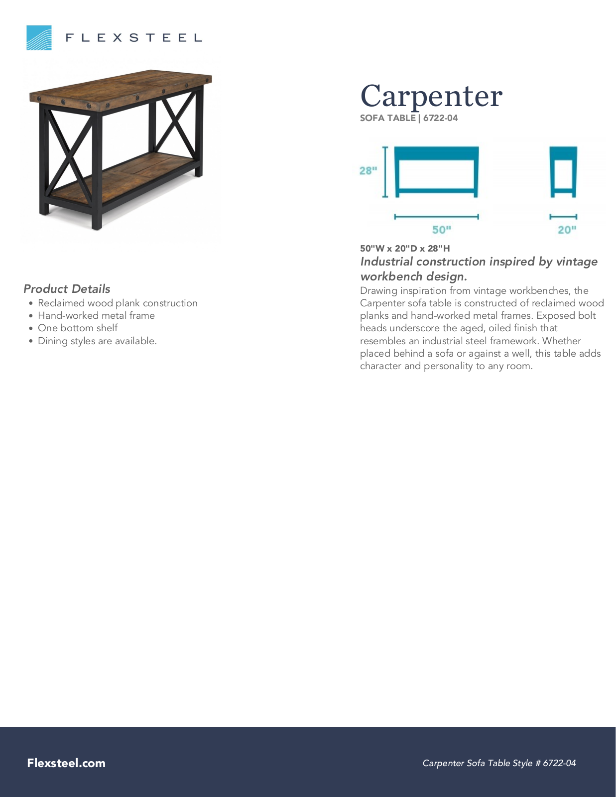 Flexsteel 6722-04 Specification Sheet