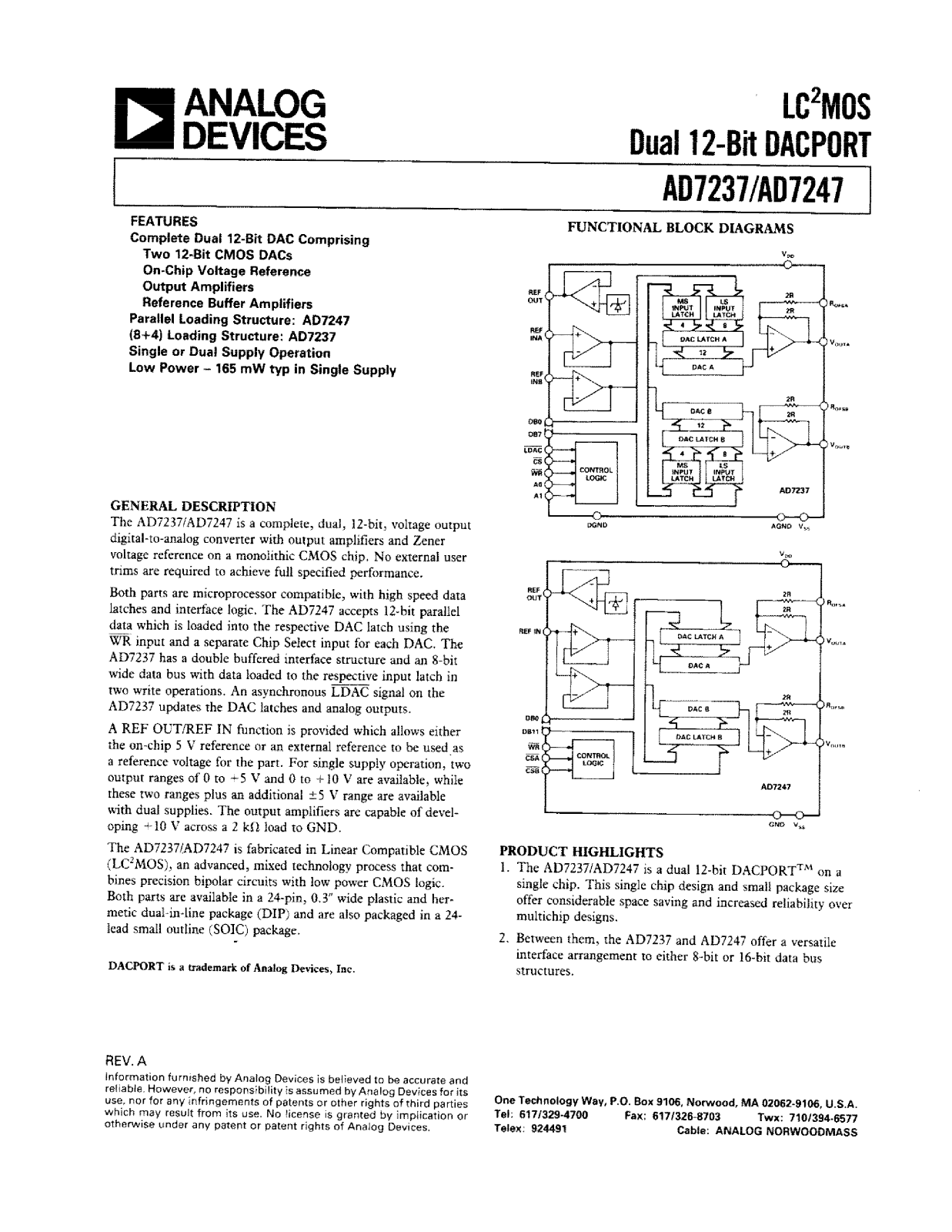 Analog Devices AD7237SQ, AD7237KR, AD7237JR, AD7237JN, AD7237BQ Datasheet