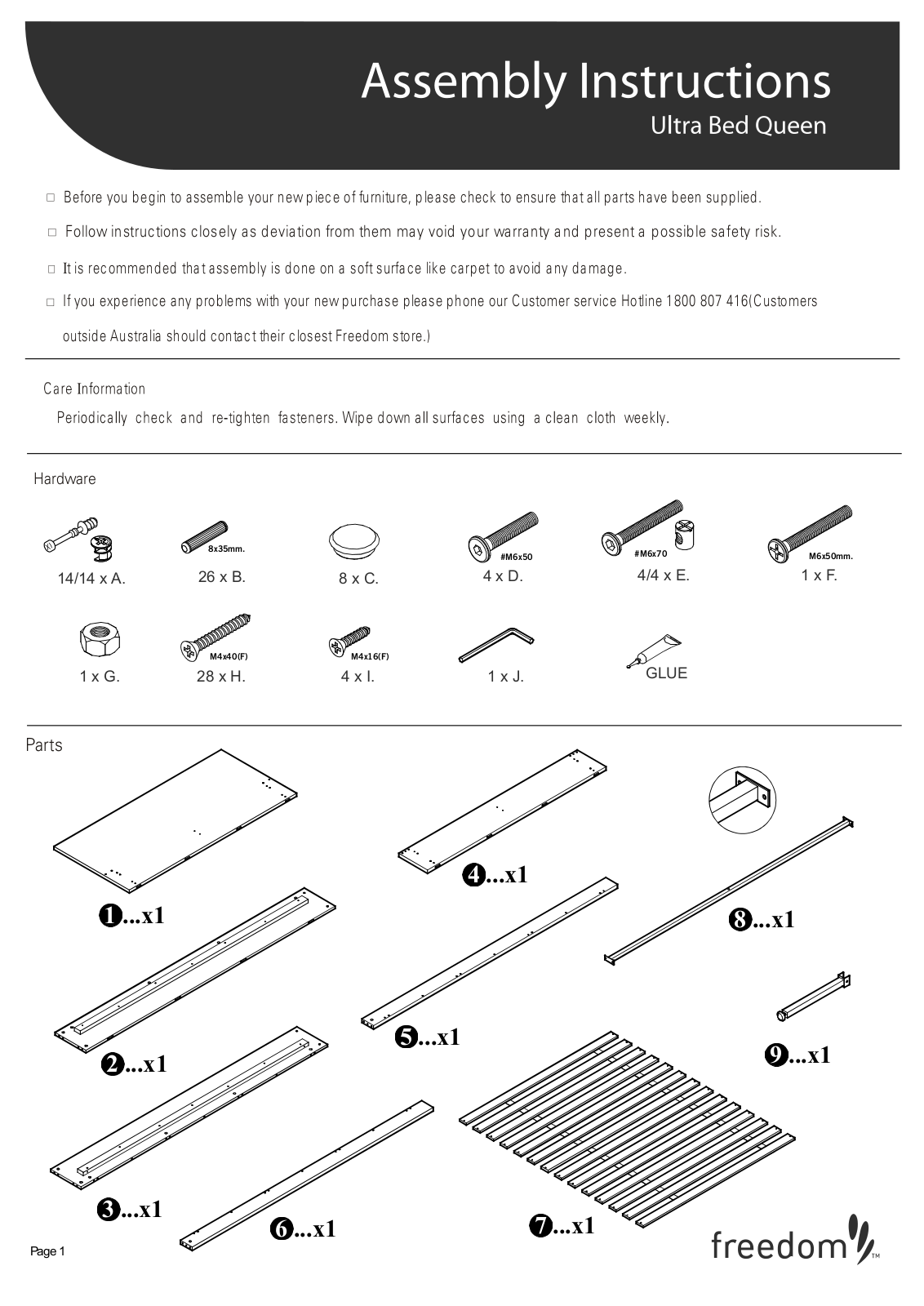 Freedom Ultra Bed Queen Assembly Instruction