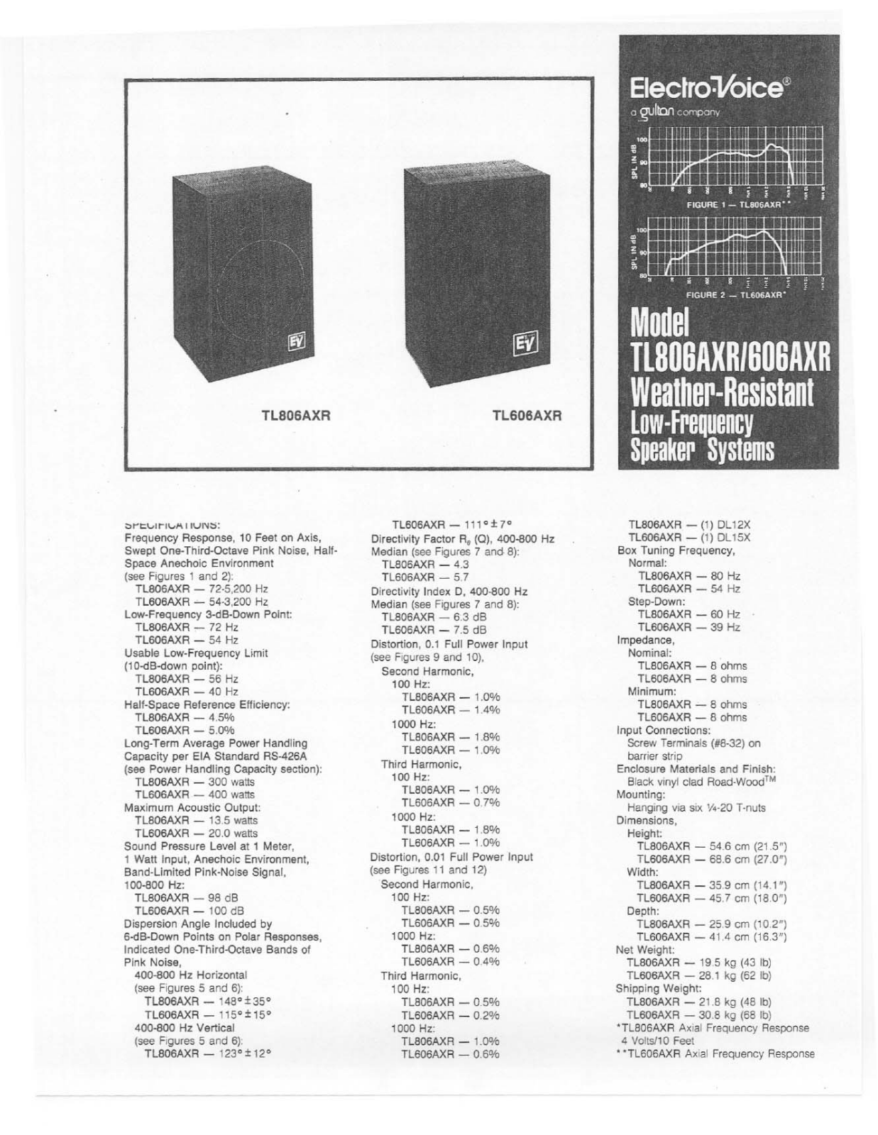 Electro-voice TL806AXR, TL606AXR DATASHEET