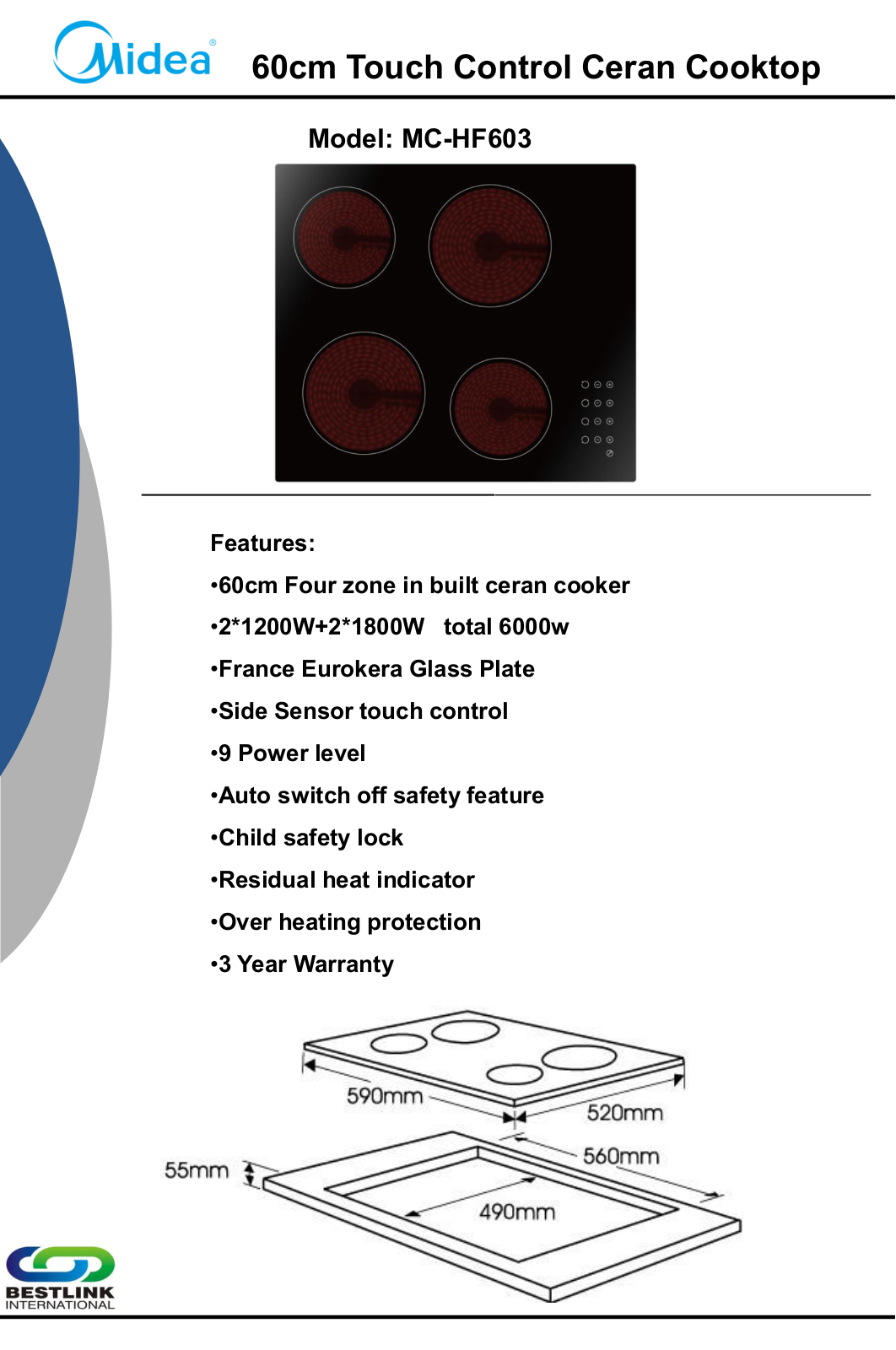 Midea MC-HF603 Specifications Sheet