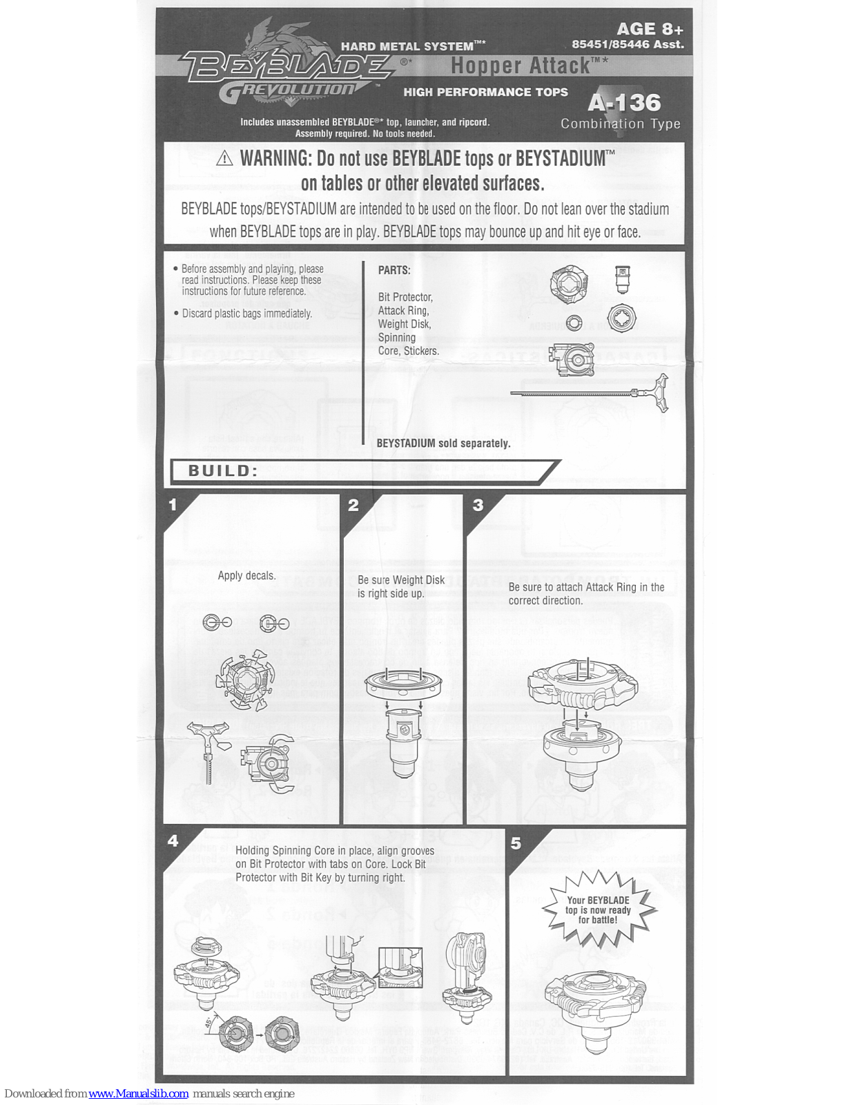 Beyblade Hopper Attack, A-136, 85451, 85446 Instructions Manual - ManualMachine.com
