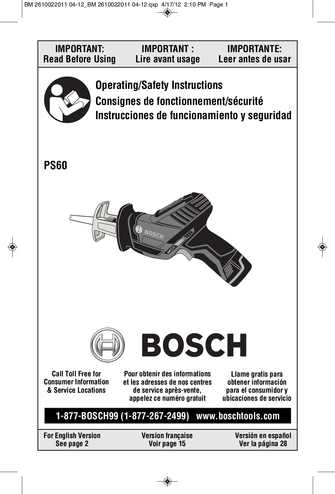 Bosch Power Tools PS60-102, PS60B, PS60BN User Manual