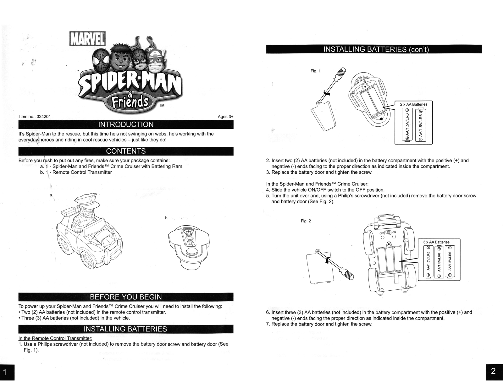 Mga Entertainment SPIDER-MAN AND FRIENDS CRIME CRUISER 1 2 User Manual