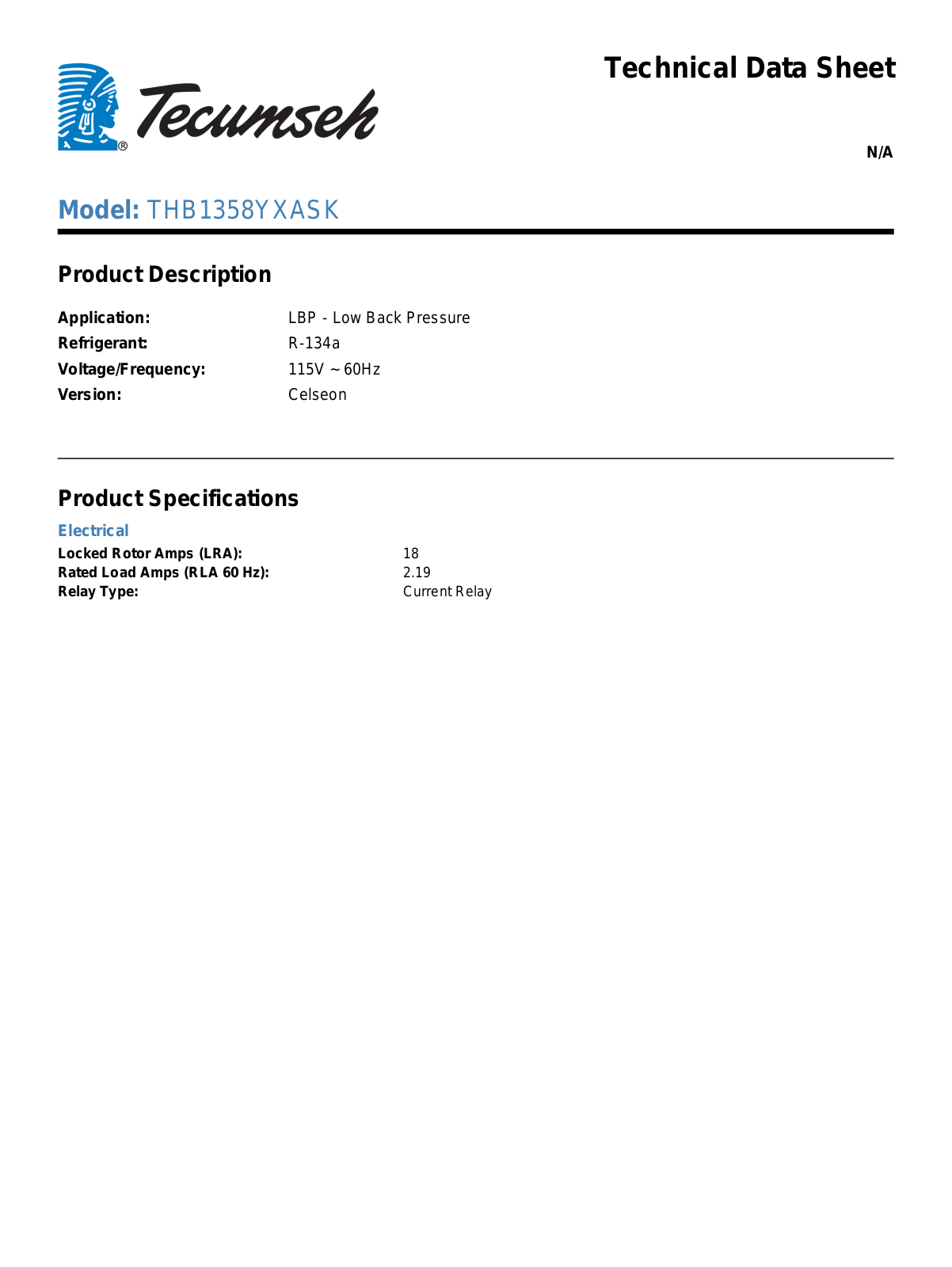 Tecumseh THB1358YXASK User Manual