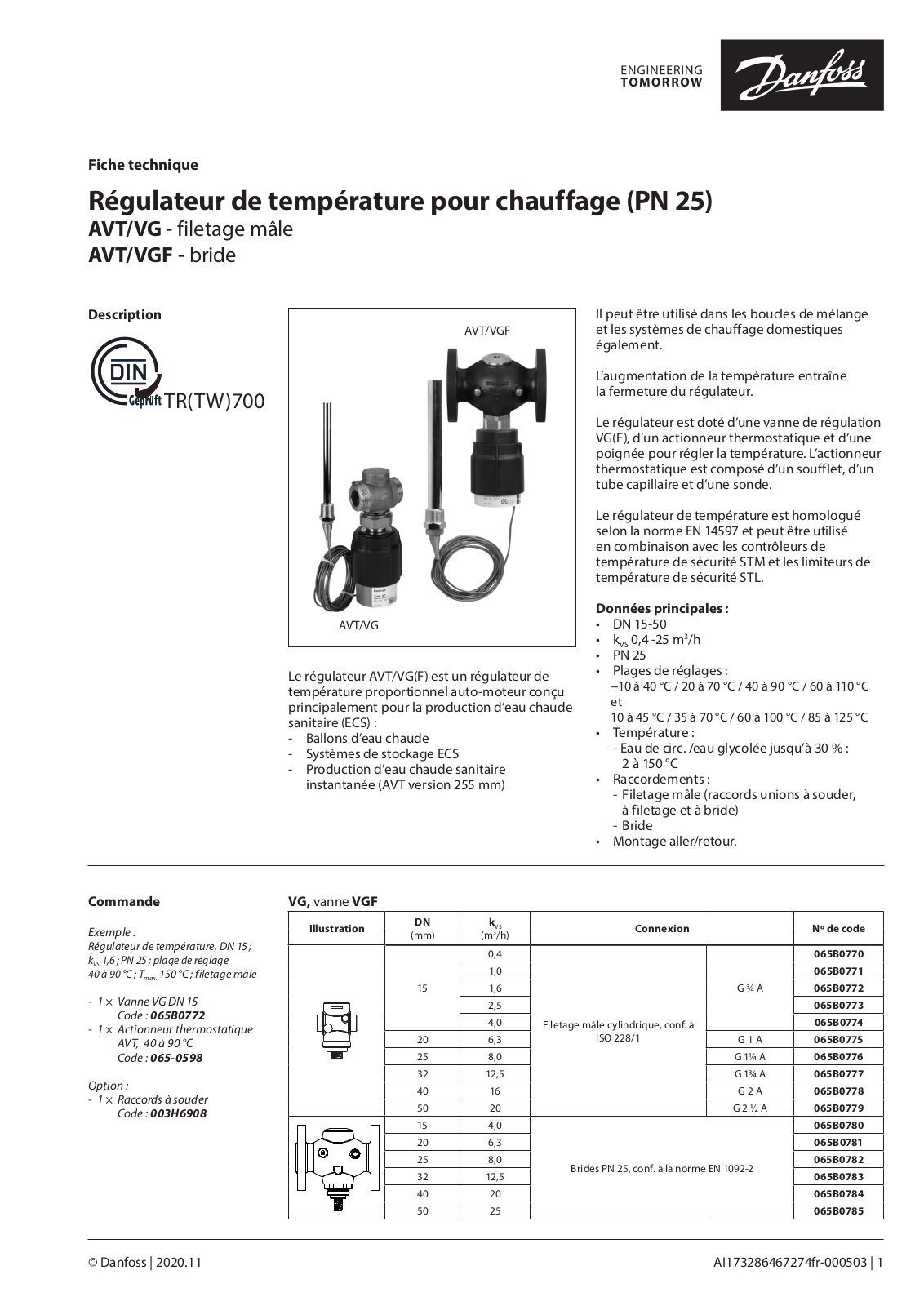 Danfoss AVT / VG, AVT / VGF Data sheet