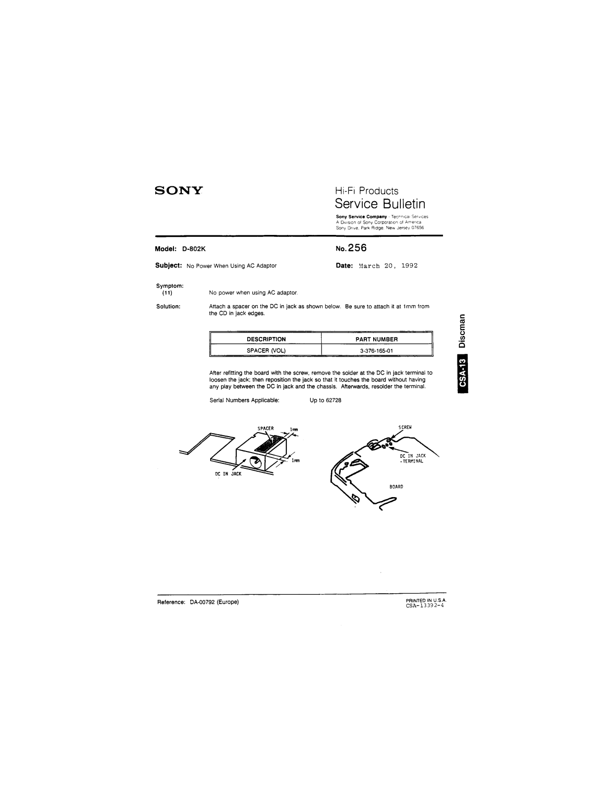 Sony D802K Service Manual