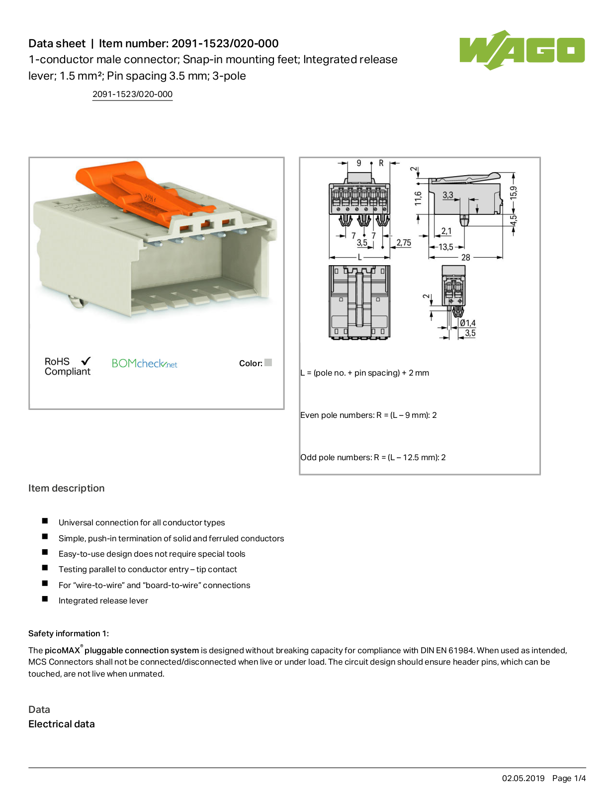 Wago 2091-1523/020-000 Data Sheet