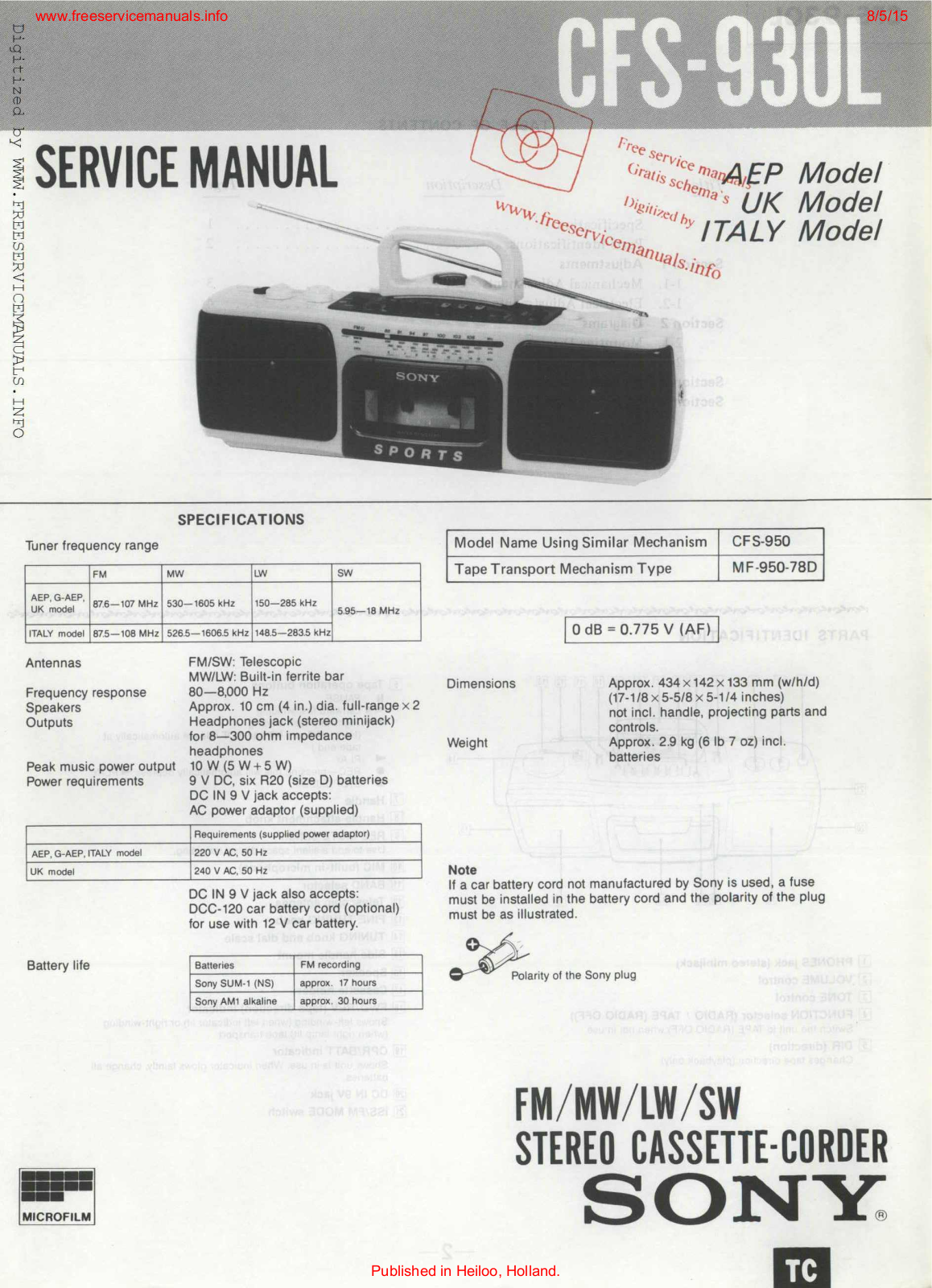Sony CFS-930L Service Manual