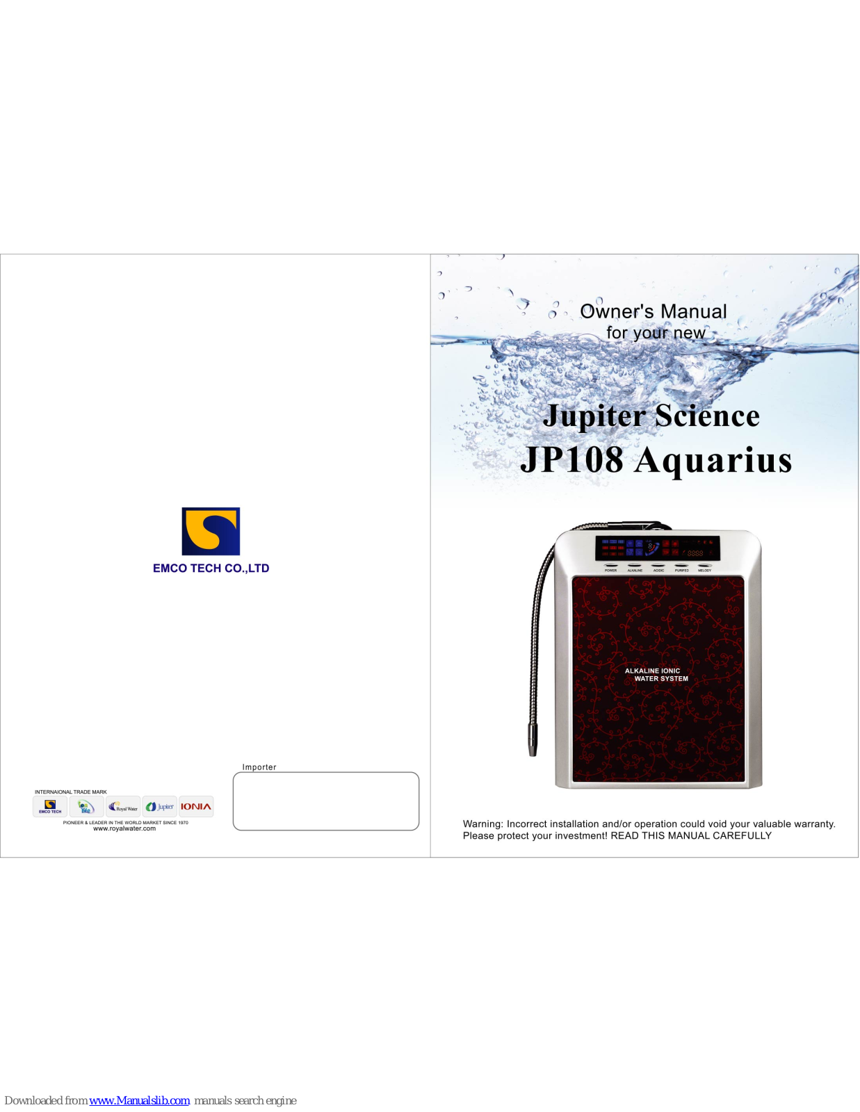 Jupiter JP108 Aquarius Owner's Manual