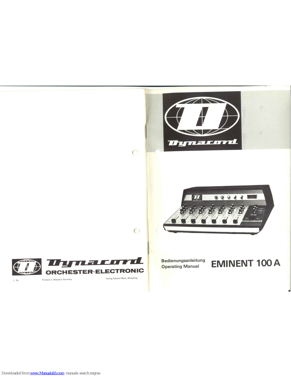 Dynacord Eminent 100 A Operating Manual