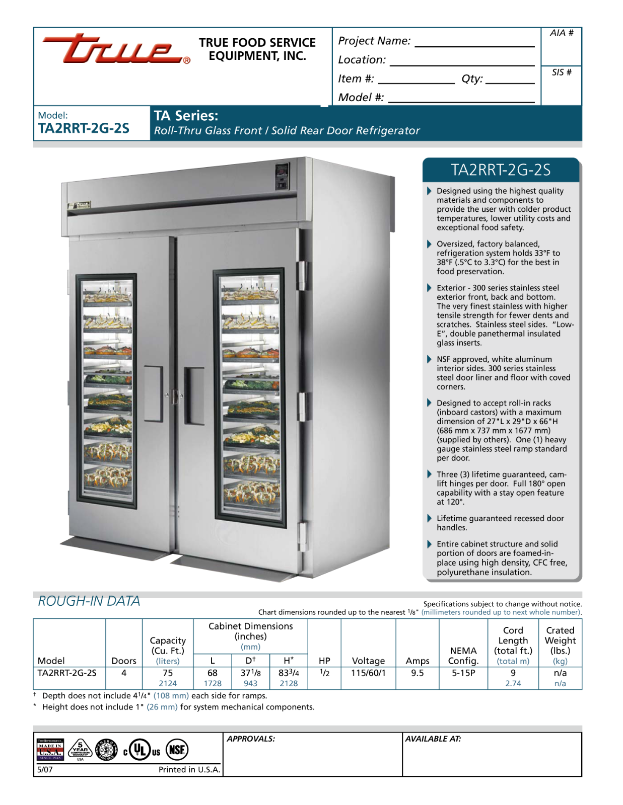 True TA2RRT-2G-2S User Manual