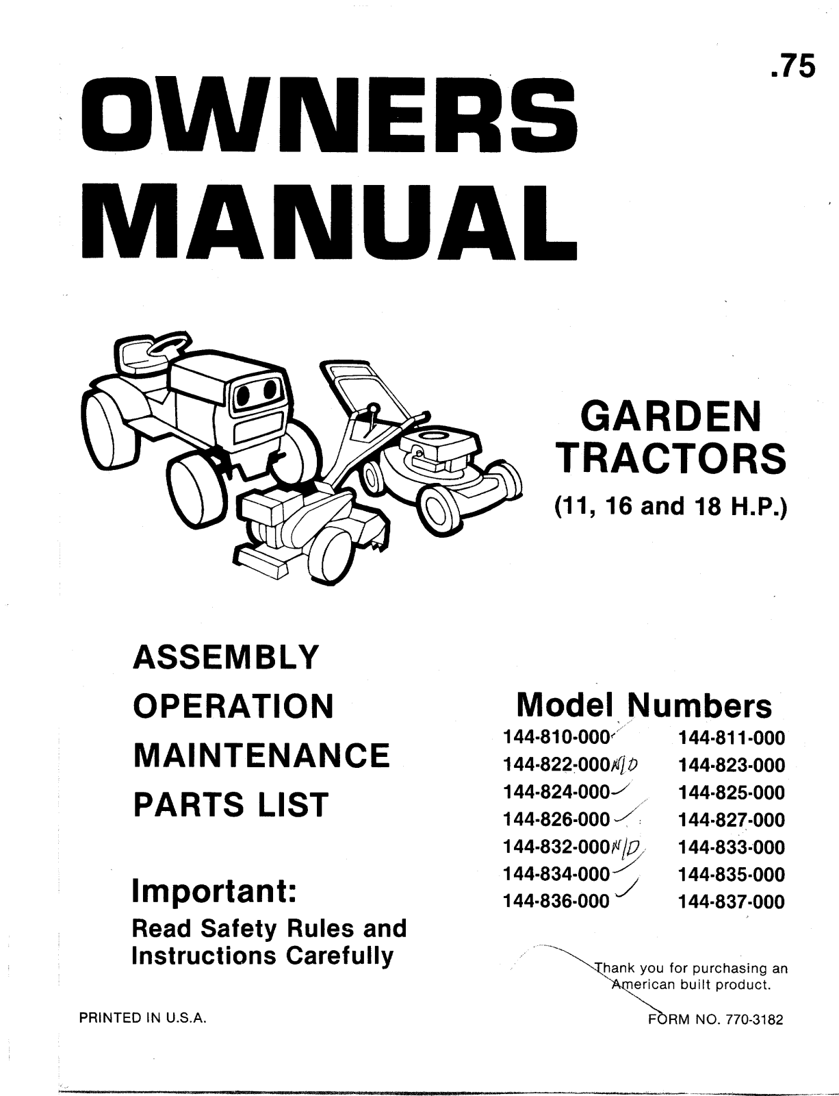 MTD 144-826-000, 144-811-000, 144-823-000, 144-822-000, 144-810-000 User Manual