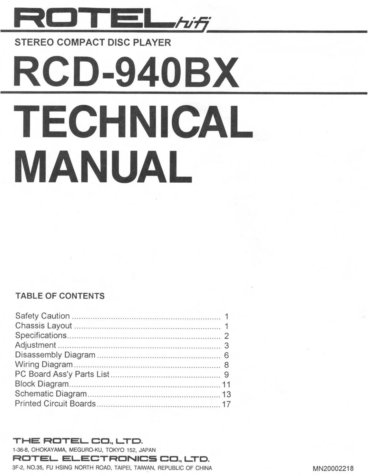 Rotel RCD-940-BX Service manual