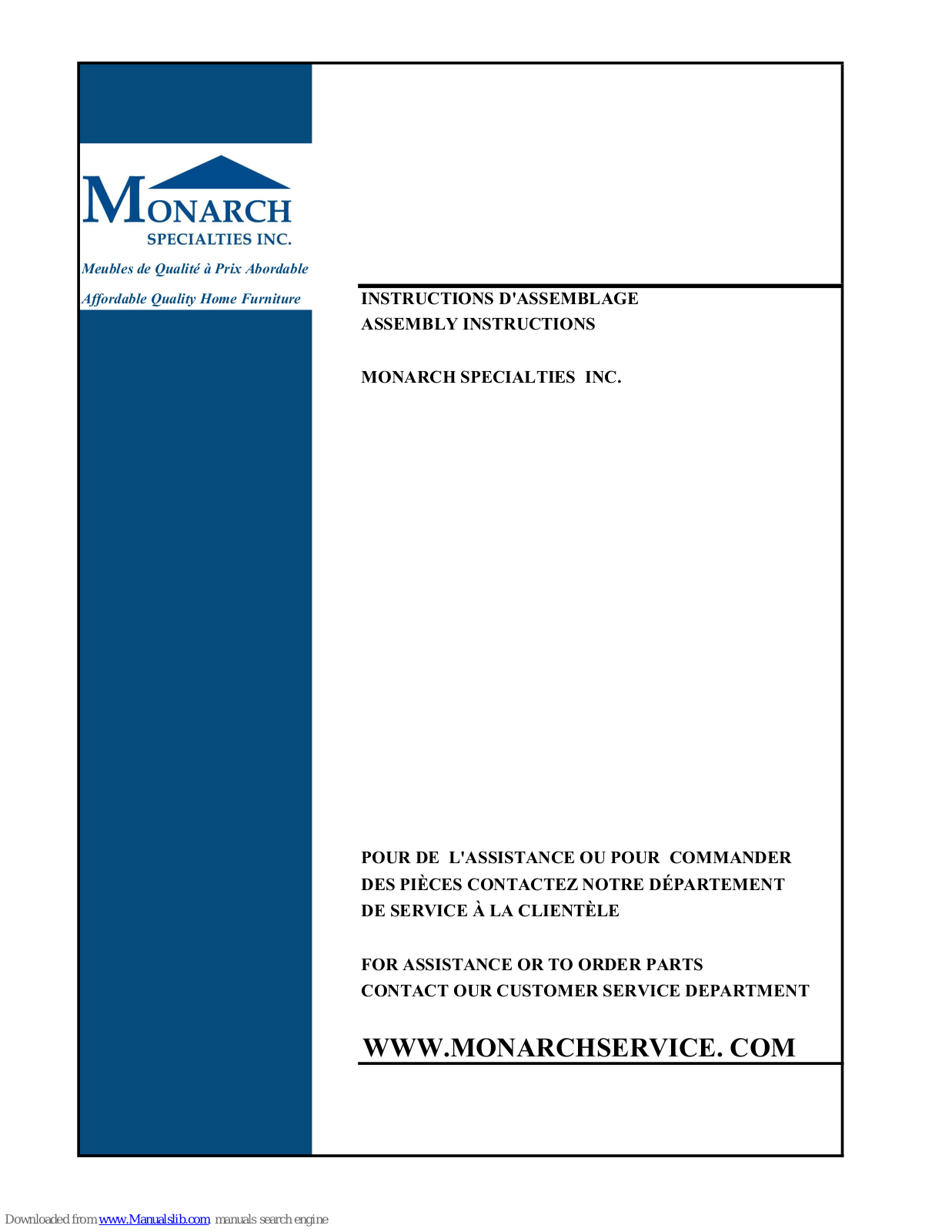 Monarch Specialties I 3290 Assembly Instructions Manual