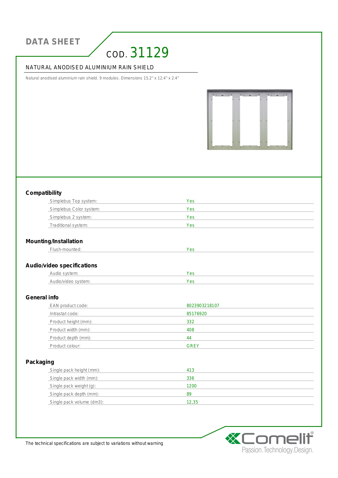 Comelit 31129 Specsheet - ManualMachine.com