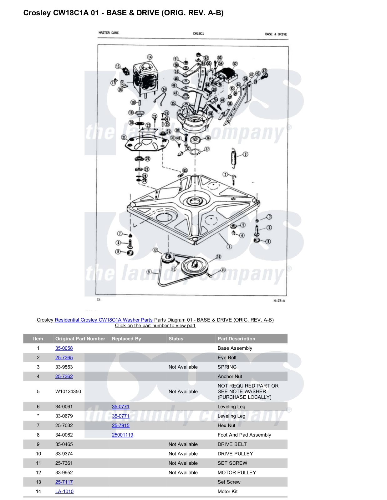 Crosley CW18C1A Parts Diagram