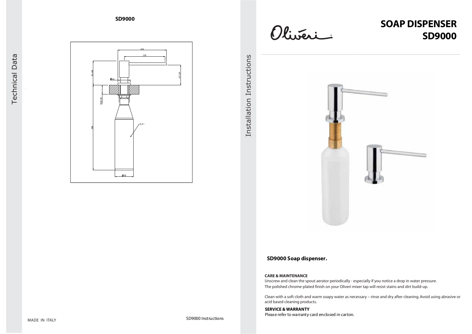 Oliveri SD9000B Installation Guide