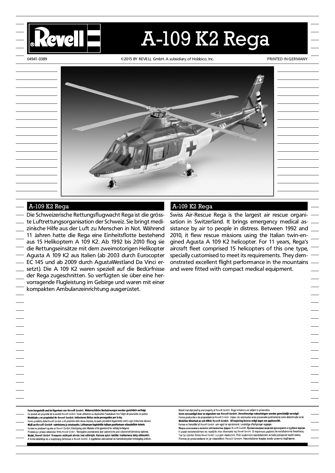 REVELL A-109 K2 Rega Assembly Manual