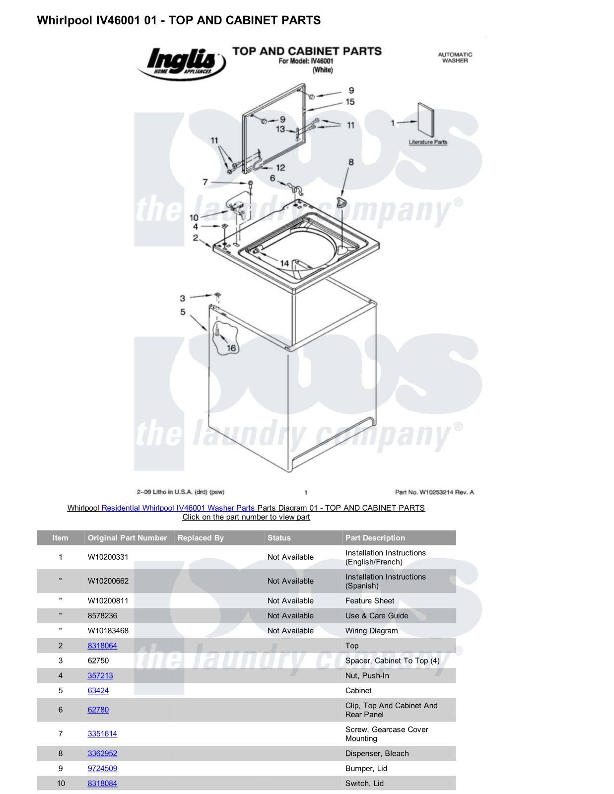 Whirlpool IV46001 Parts Diagram