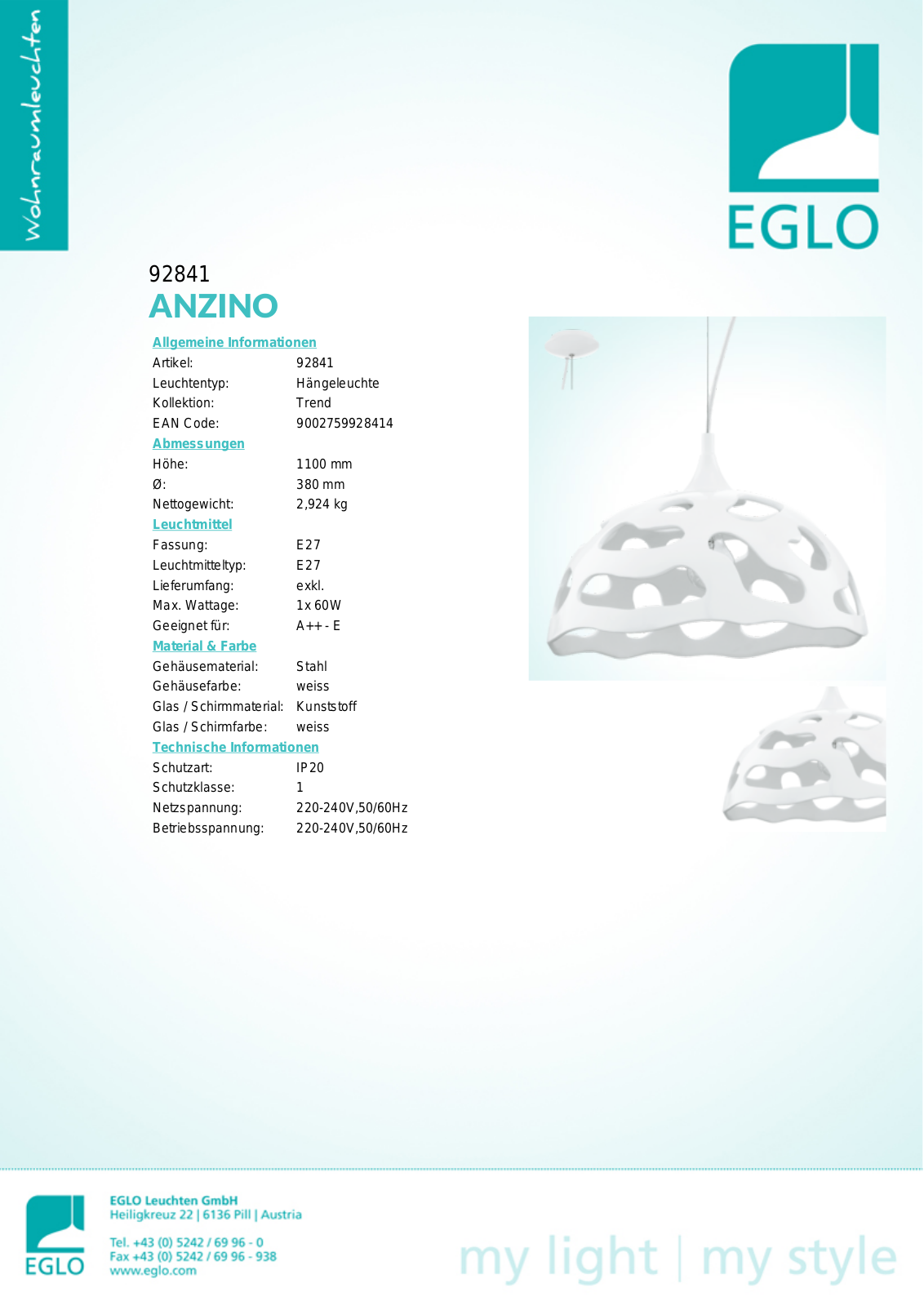 Eglo 92841 Service Manual