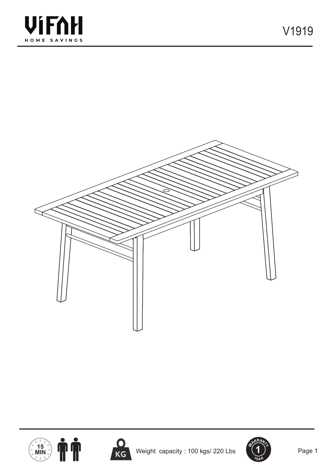 Vifah V1919SET1, V1919SET2 Assembly Guide - ManualMachine.com