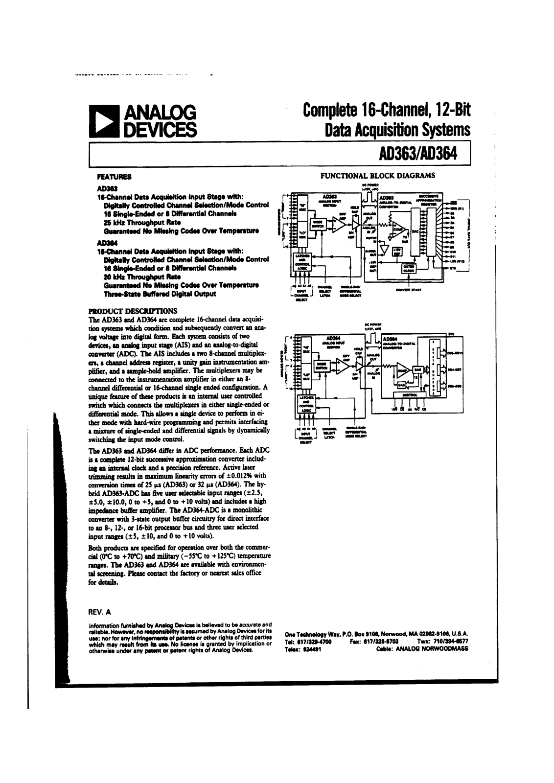 Analog Devices AD364RKD, AD364RJD, AD363RSD, AD363RKD, AD363RJD Datasheet