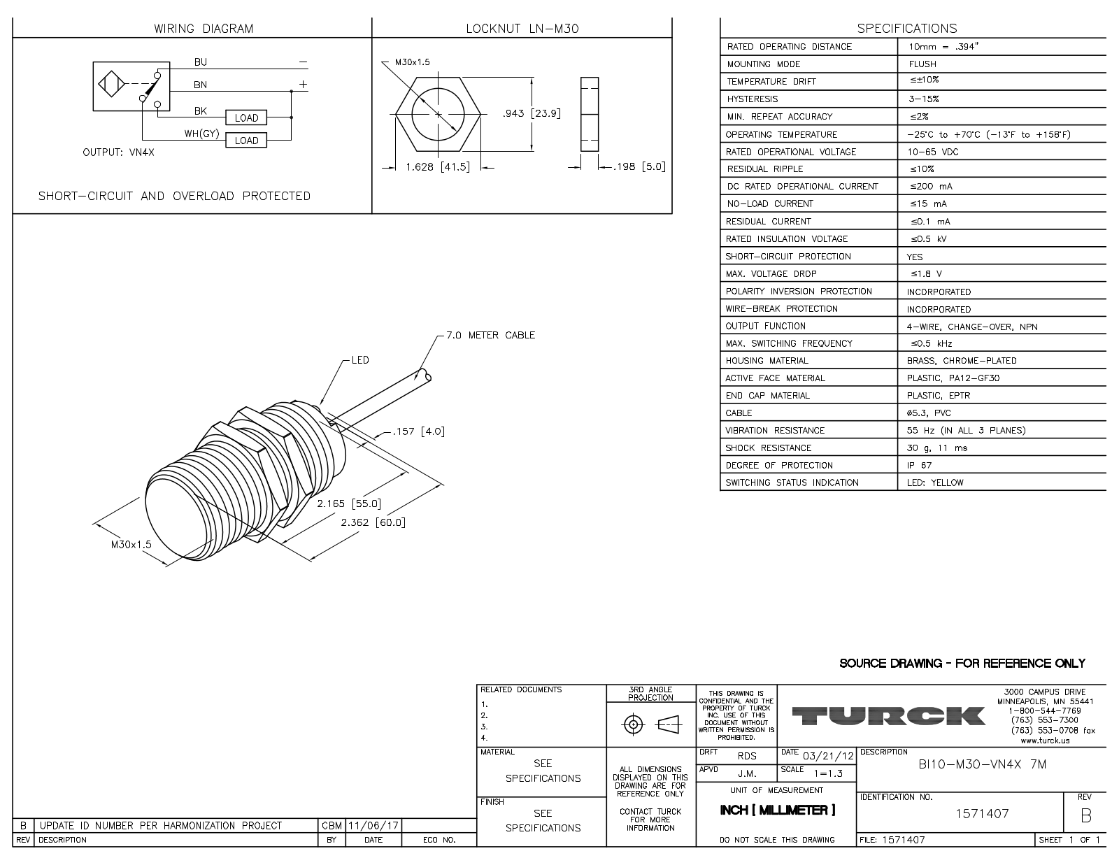 Turck BI10-M30-VN4X7M Data Sheet