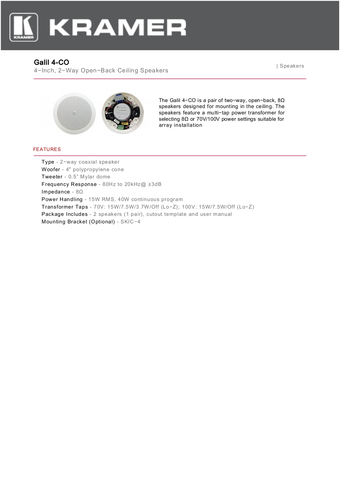 Kramer GALIL-4-CO Data Sheet